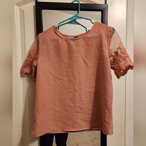 SHEIN Clasi Contrast Lace Sleeve Solid Blouse